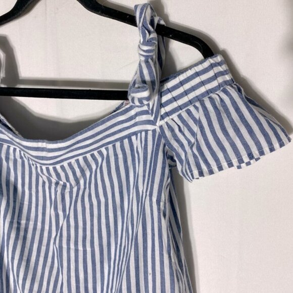 Guess Blue White Striped Off Shoulder Eyelet Trim Top M - Picture 7 of 13